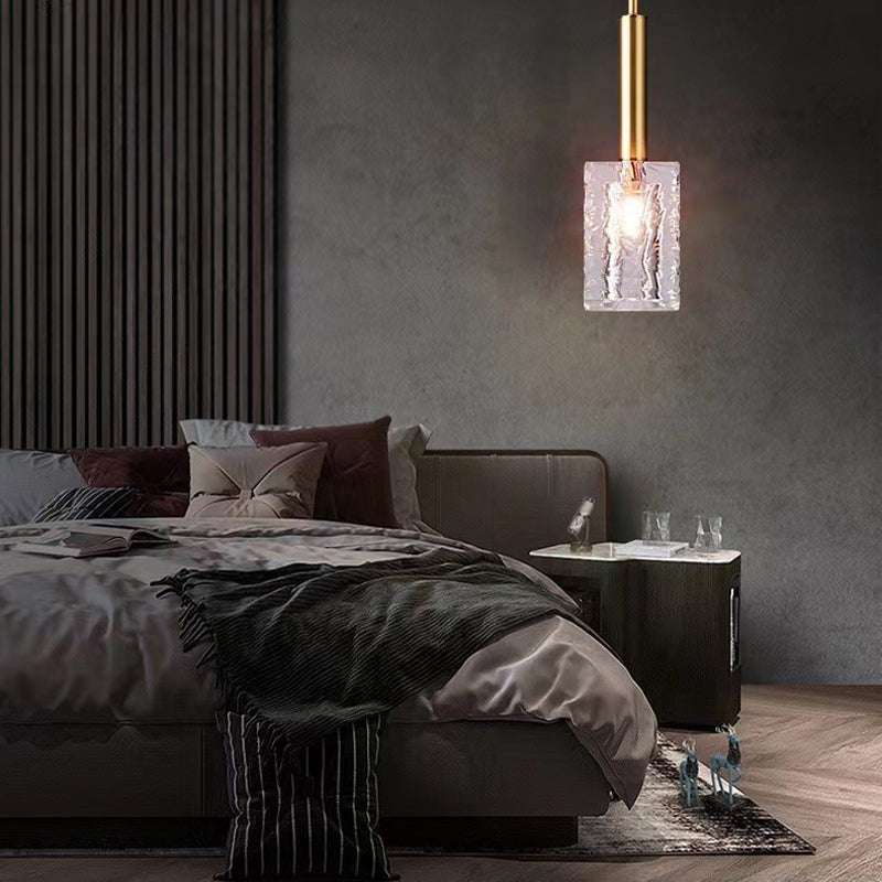 Crystal Cube 1-Light Pendant Light , Brass with Copper Rod, Ideal for Kitchen Island