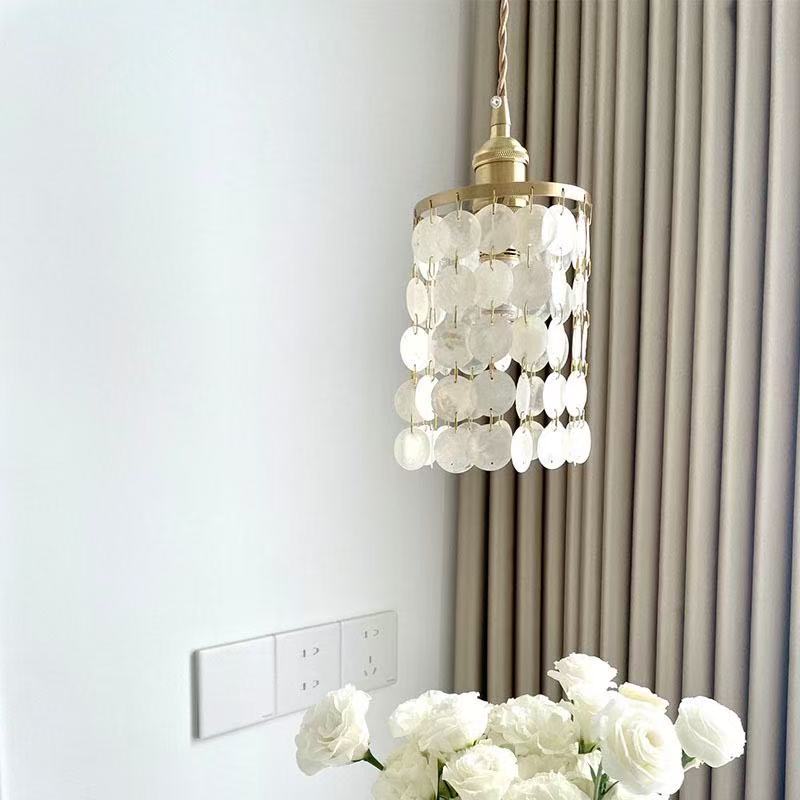 Elegant Tiered Seashell Pendant Light, Coastal Capiz Shell Chandelier