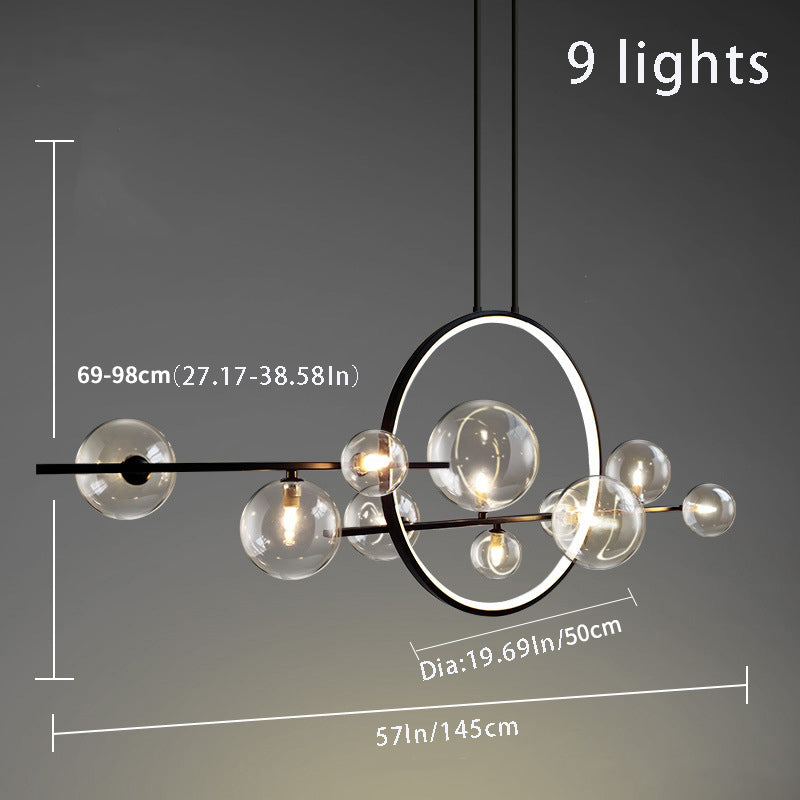 Postmodern Moon Bubble Chandelier – Sleek Black Glass LED Pendant for Dining Rooms