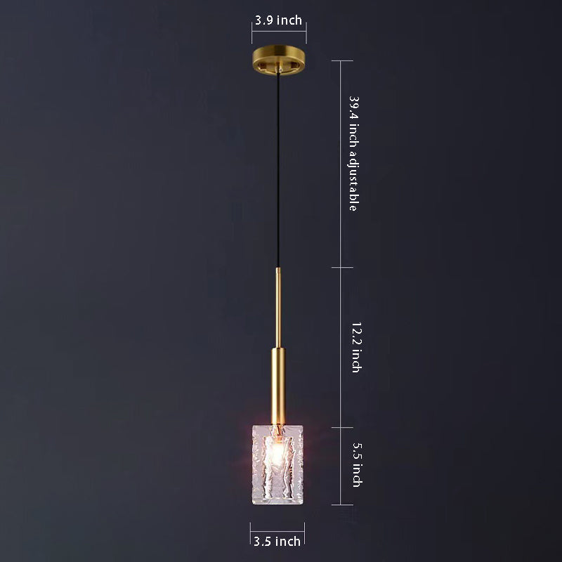 Crystal Cube 1-Light Pendant Light , Brass with Copper Rod, Ideal for Kitchen Island