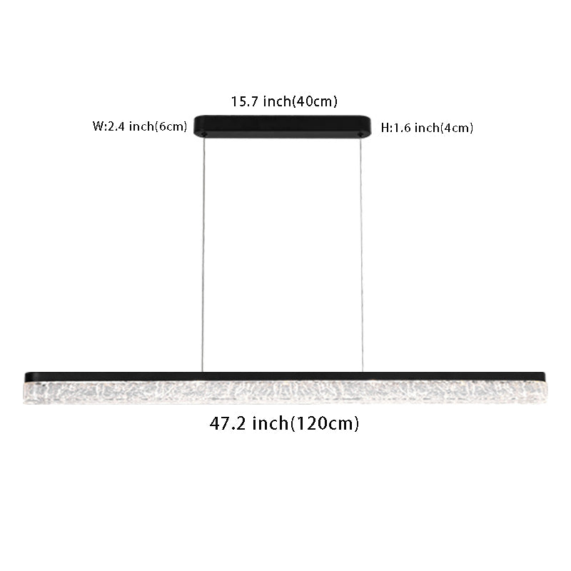 47.24-In 1-Light Linear Black Pendant Light - Stainless Steel with Ice-Crack Resin Shade, Dimmable LED for Kitchen Island & Dining Room