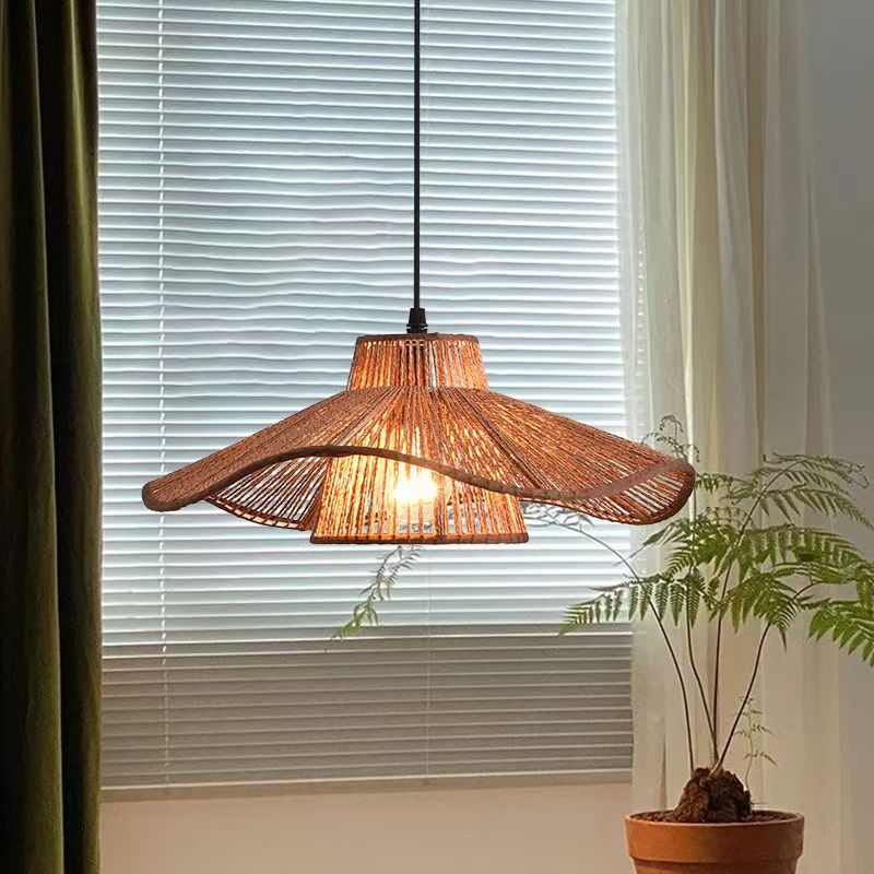 - 1-Light Double Layer Hemp Rope Pendant Light: Handwoven Umbrella Design for Kitchen Ceiling - Rustic 1-Light Pendant Ceiling Lighting: Double Layer Hemp Rope Weaving with