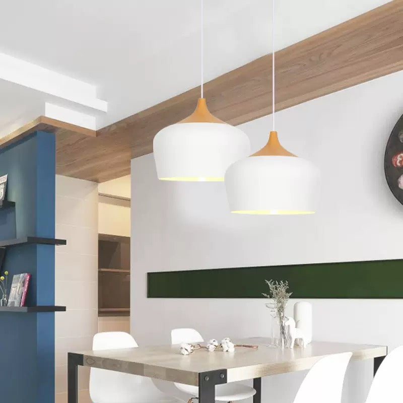 Modern 1-Light Dome Pendant Light with Wood Detail , Ideal for Island