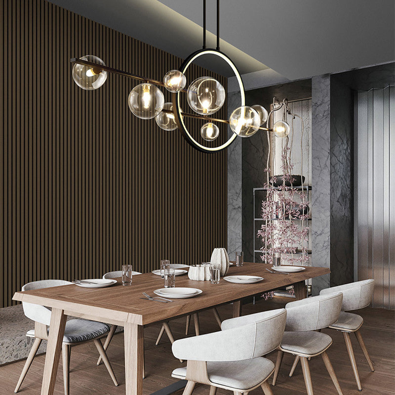 Postmodern Moon Bubble Chandelier – Sleek Black Glass LED Pendant for Dining Rooms