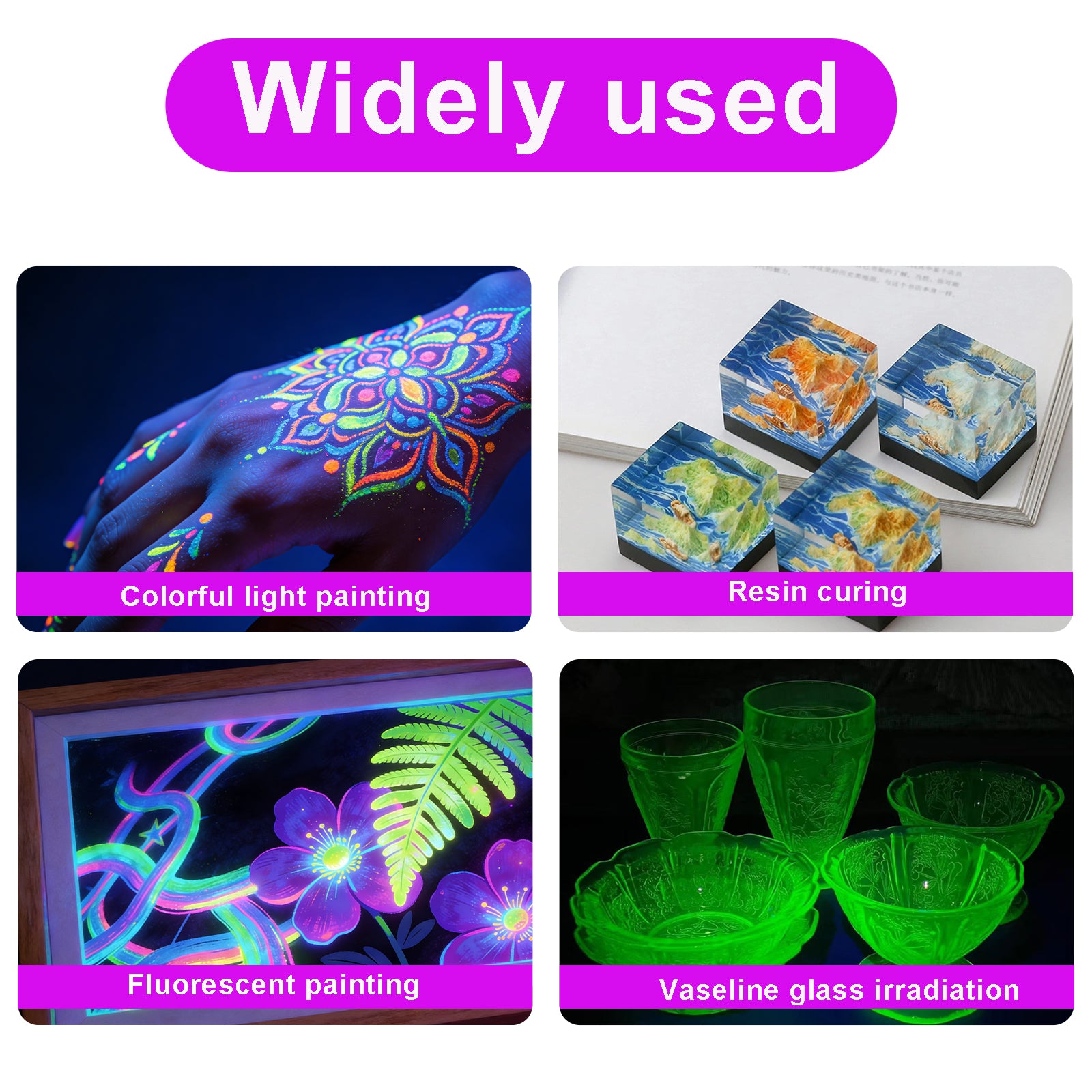 2 Pack UV Black Light Bar, USB Powered Ultraviolet Light Bar for Body Paint Glow Party, Fluorescent Posters, UV Resin Curing & Pet Urine Detector