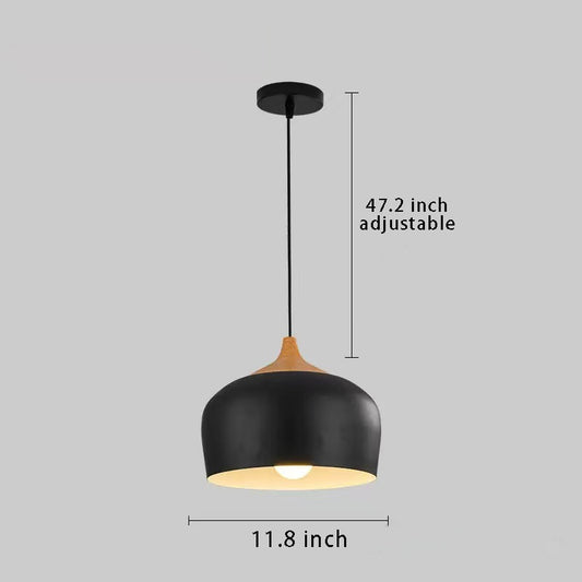 Modern 1-Light Dome Pendant Light with Wood Detail , Ideal for Island