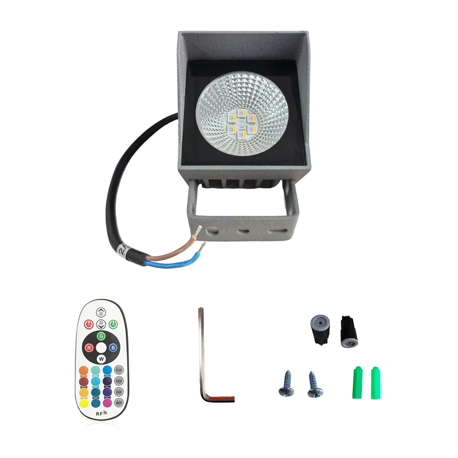 RGB 16-Color LED Landscape Ground Light | Cast Aluminum Outdoor Spotlight w/Glass Lens | 180° Tiltable IP65 Waterproof | Dimmable Memory Function | Yard Step Lawn Essential