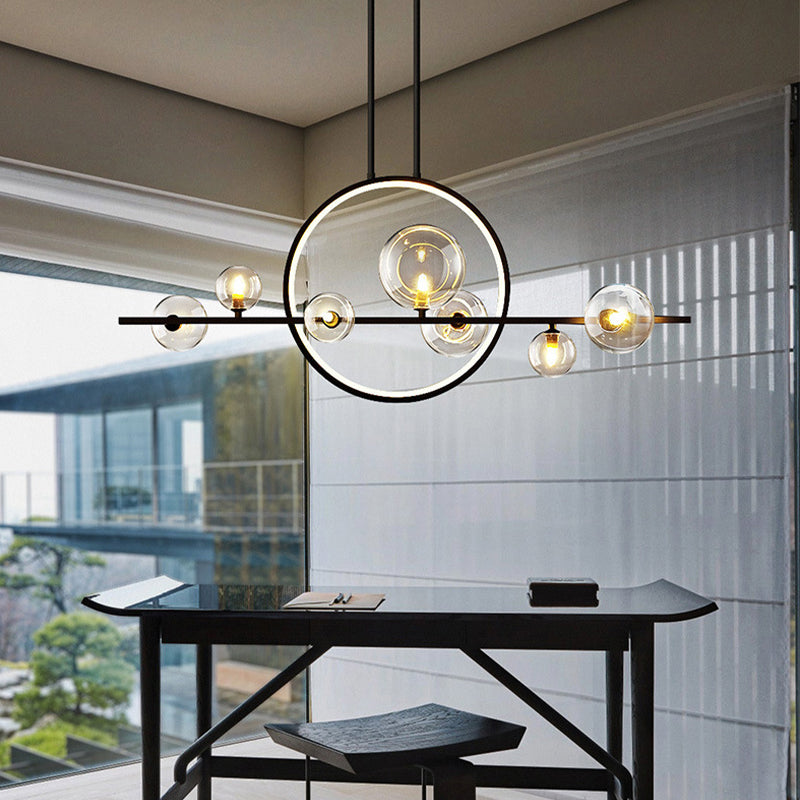Postmodern Moon Bubble Chandelier – Sleek Black Glass LED Pendant for Dining Rooms