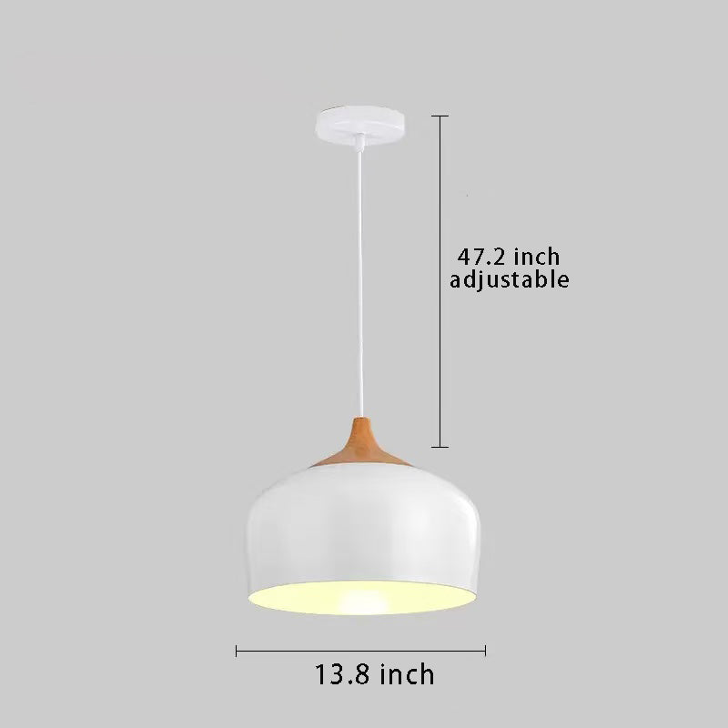 Modern 1-Light Dome Pendant Light with Wood Detail , Ideal for Island