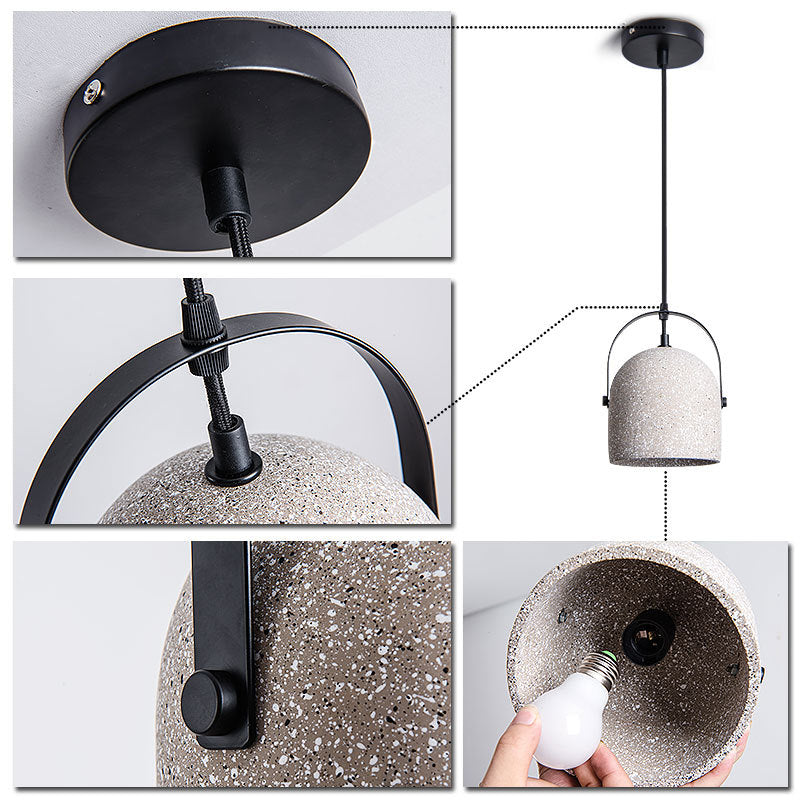 Concrete Cylinder 1-Light Pendant Light - Gray/White/Black Hanging Fixture