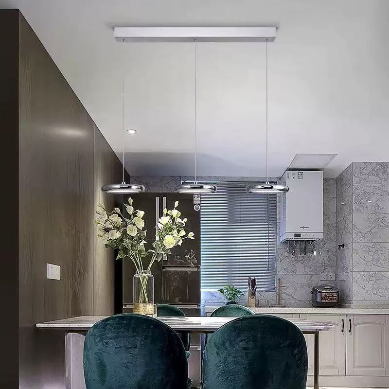 Modern 1-3-Light Black/Chrome Round Metallic LED Pendant Light