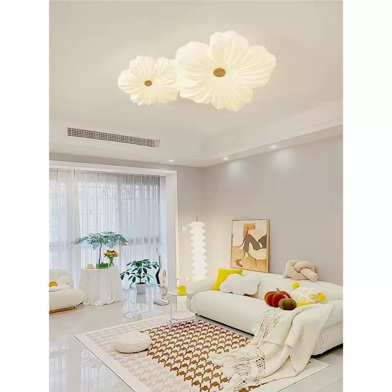 White Acrylic Flower Ceiling Lamp - Nordic Style, LED 3-Step Dimming, Ideal for Bedroom