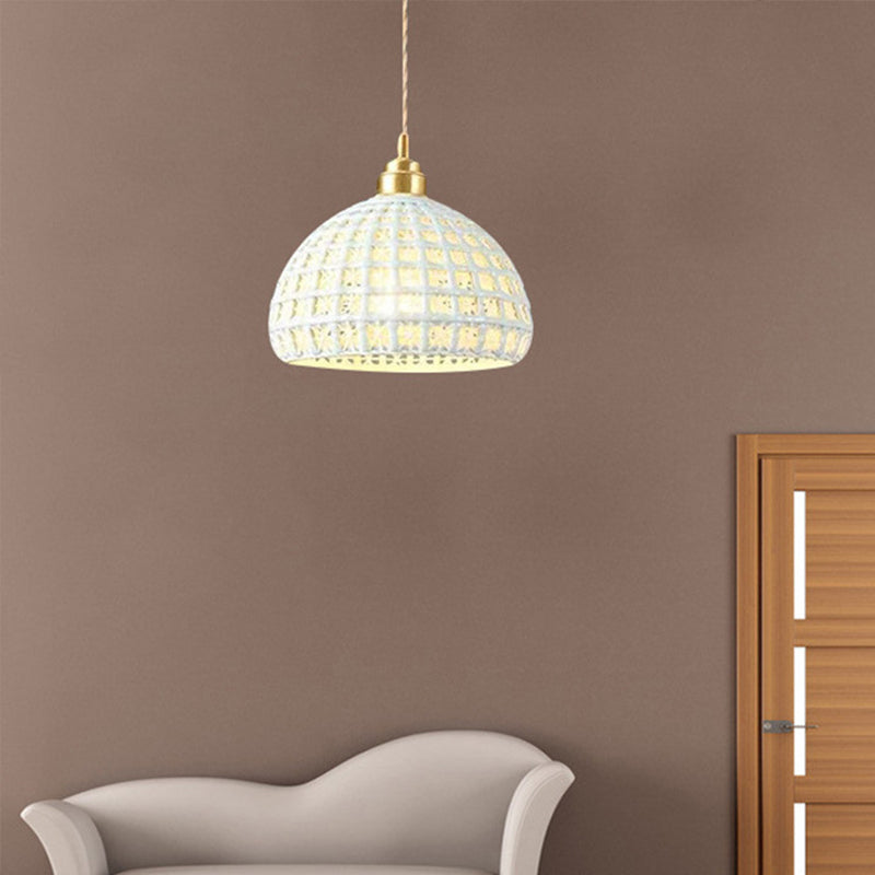 Ceramic & Copper Pendant Light - Modern Semi-Globe Hanging Lamp for Dining Room