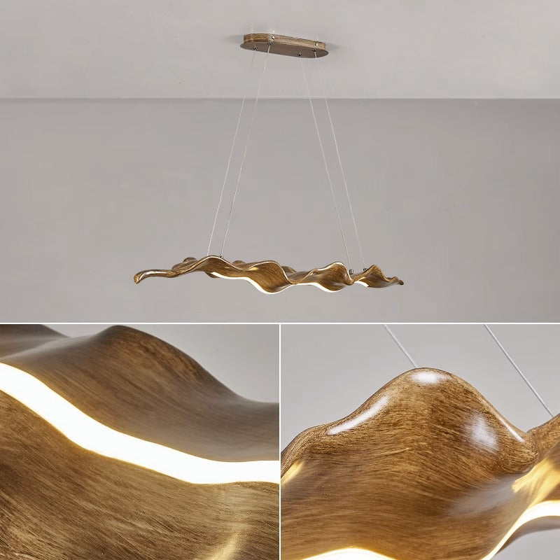 Retro-Inspired LED Pendant Light – Elegant Silicone Wave Wood Grain Finish