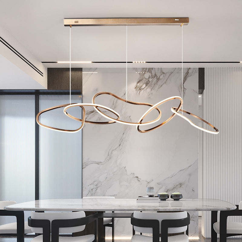 Contemporary Chainlink Chandelier - Dimmable LED Circular Pendant Light in Metallic Plating