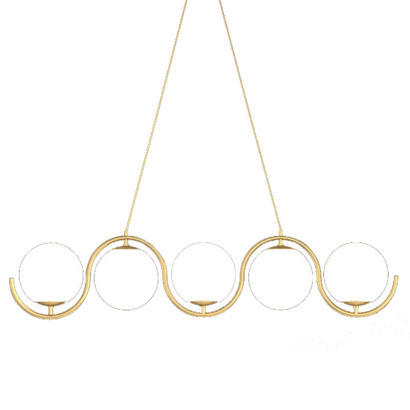 3/5-Light Wavy Linear Island Pendant with Ball Glass Shades, Ideal for Dining Room