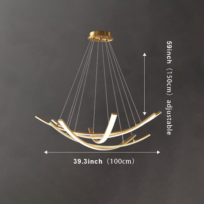 Copper Curved Strip Pendant Light: Elegant Design with Full-Spectrum LED