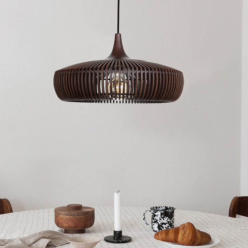 1-Light Japanese Wood Cage Pendant Light , Traditional Style for Indoor Decor