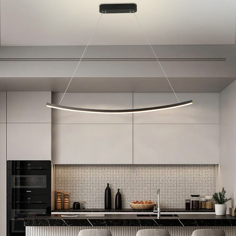 Matte Black Modern LED Linear Arcing Pendant Light , Ideal for Dining Room & Kitchen Island