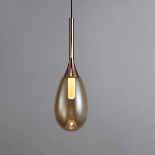 Modern 1 Light Teardrop Glass Pendant Light – Amber/Smoke Gray LED