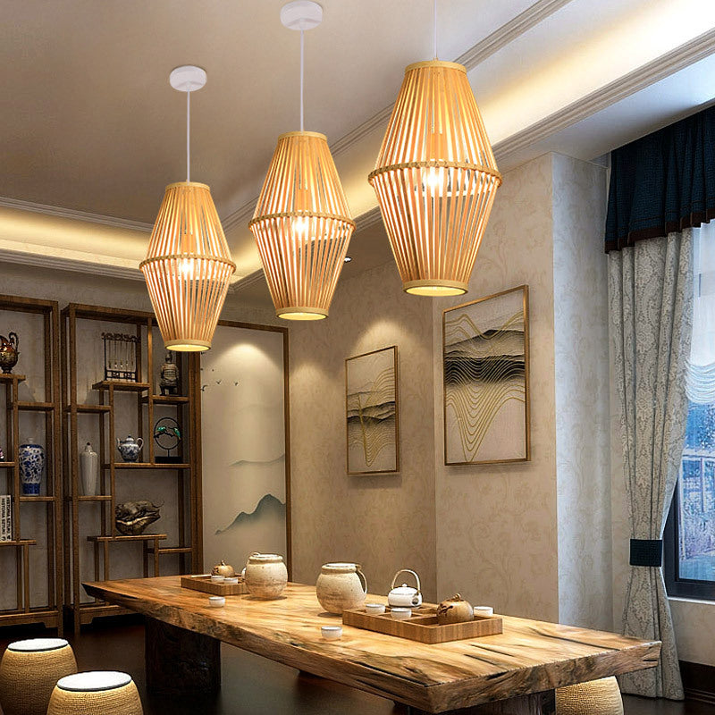 Farmhouse Circular Diamond-Open Bamboo Pendant Lighting