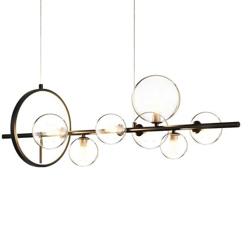 Nordic Black Bubble Glass Chandelier - Circular LED Pendant Light for Dining Room