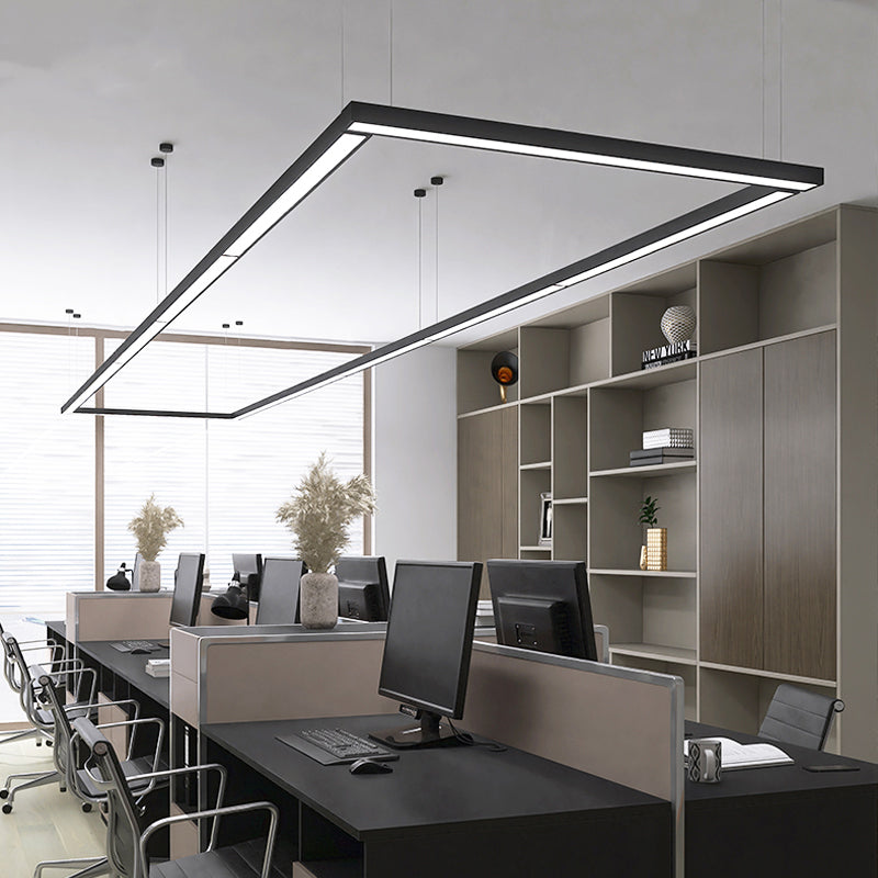 6 Pack 47" Linear LED Pendant Lights - Modern Rectangle Aluminum Office Ceiling Lighting, Dimmable Long Hanging Fixtures for Kitchen Island, Dining Room