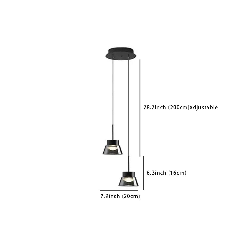 1/2-Light Smoked Gray Glass Pendant Lamp - LED Island Chandelier, Black Hanging Light for Bedroom