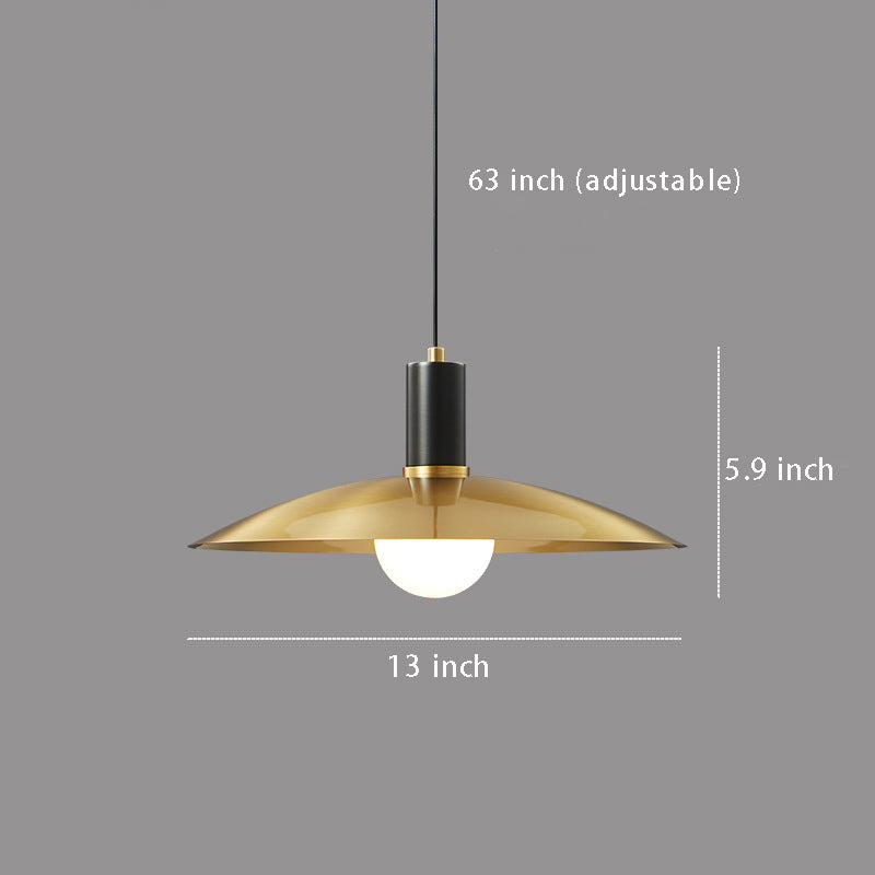 Mid-Century Brass Flared Pendant Light: 1-Light Design with White Glass Shade