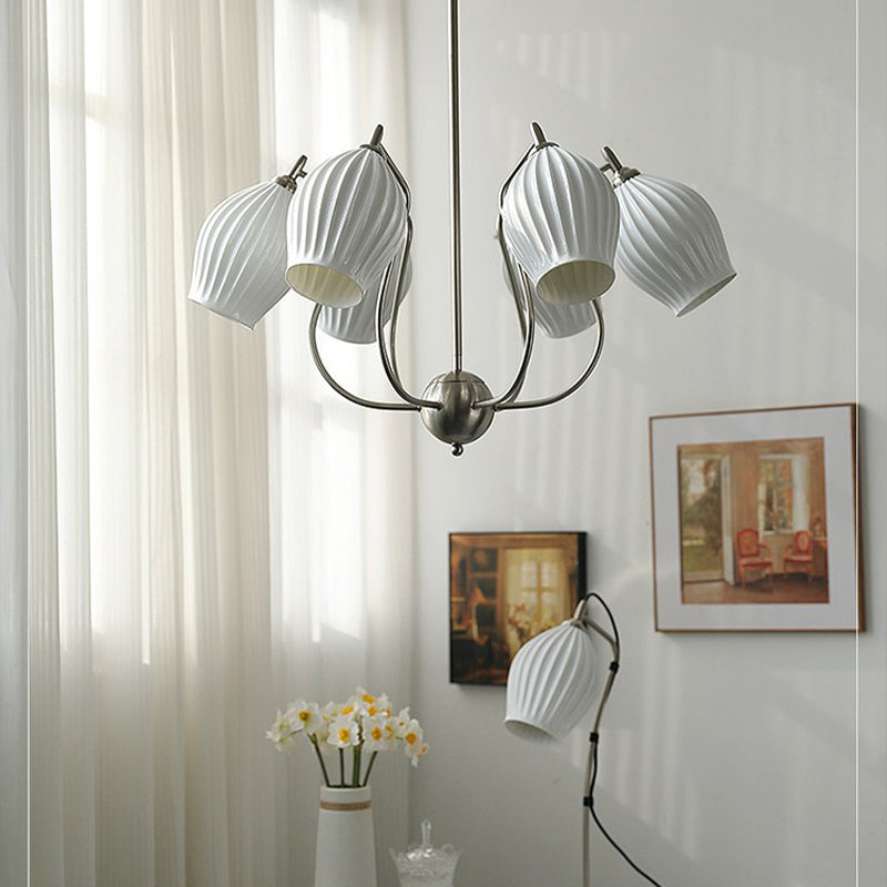 Modern Floral Ceramic Chandelier - 4/6/8 Light Warm White Ceiling Fixture