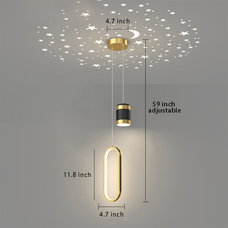 Creative Starry Projection Ring Pendant Light - 3-Step Dimming Modern LED for Bedroom