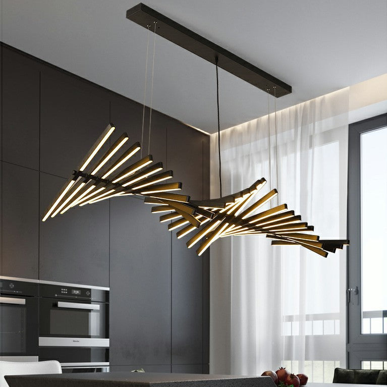 Modern Fishbone Chandelier - Scandinavian Wave-Inspired LED Pendant with Dimmable Lighting