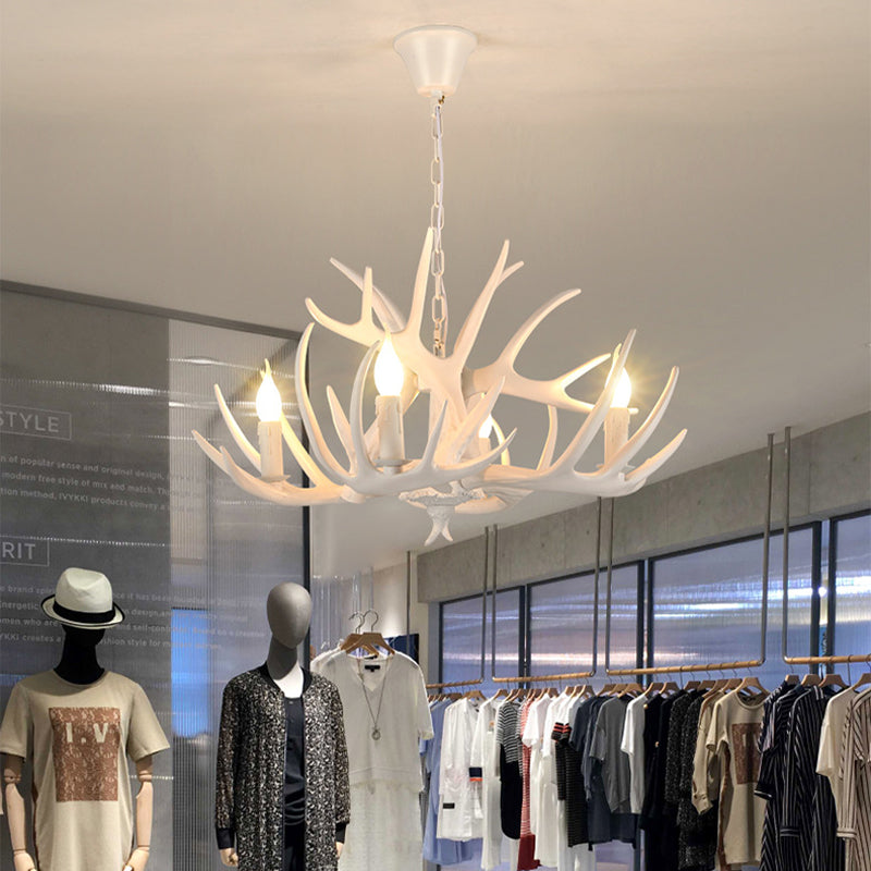 Rustic Antler Chandelier - Vintage Candle-Style LED Light Fixture (4/6/8 Lights)