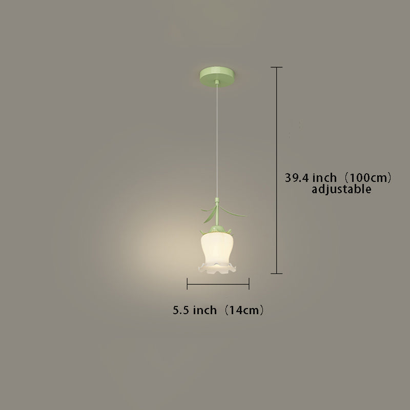 Bell Orchid Flowers Pendant Light , 3-Step Dimming, Green Modern Design for Living Room