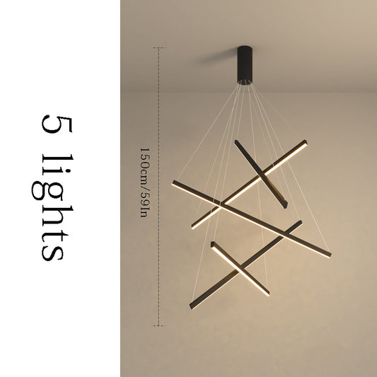 Modern Black LED Strip Chandelier - Minimalist Stepless Dimming Ceiling Light with Remote Control