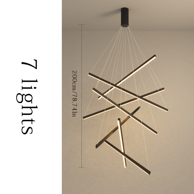 Modern Black LED Strip Chandelier - Minimalist Stepless Dimming Ceiling Light with Remote Control