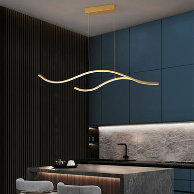 Modern Wave Linear LED Chandelier - Sleek Hanging Branch Lighting for Kitchen Island