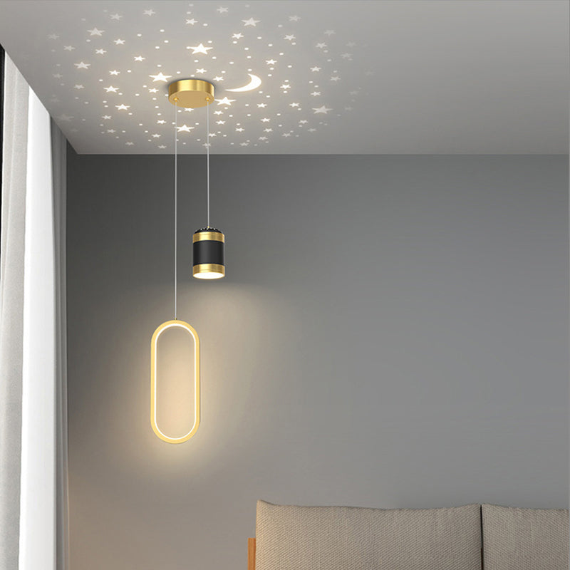 Creative Starry Projection Ring Pendant Light - 3-Step Dimming Modern LED for Bedroom