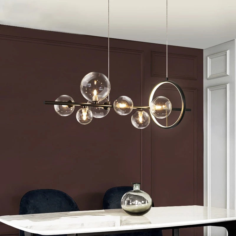 Nordic Black Bubble Glass Chandelier - Circular LED Pendant Light for Dining Room