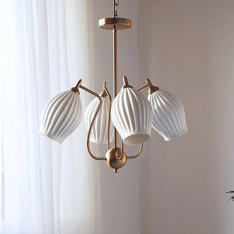 Modern Floral Ceramic Chandelier - 4/6/8 Light Warm White Ceiling Fixture