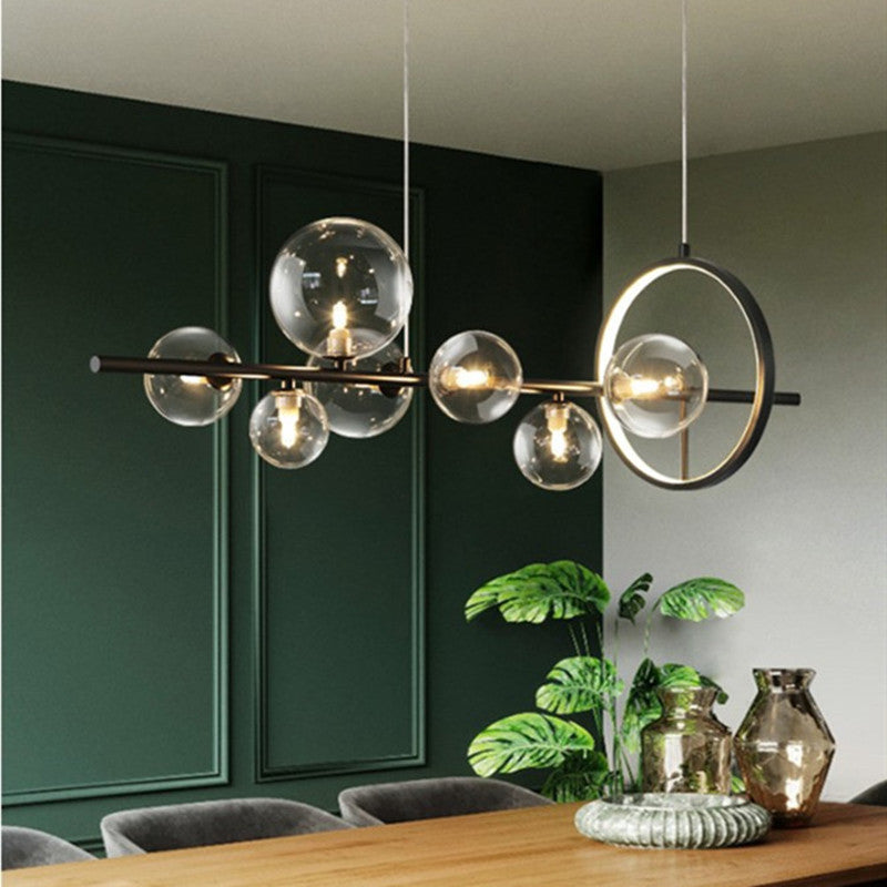 Nordic Black Bubble Glass Chandelier - Circular LED Pendant Light for Dining Room