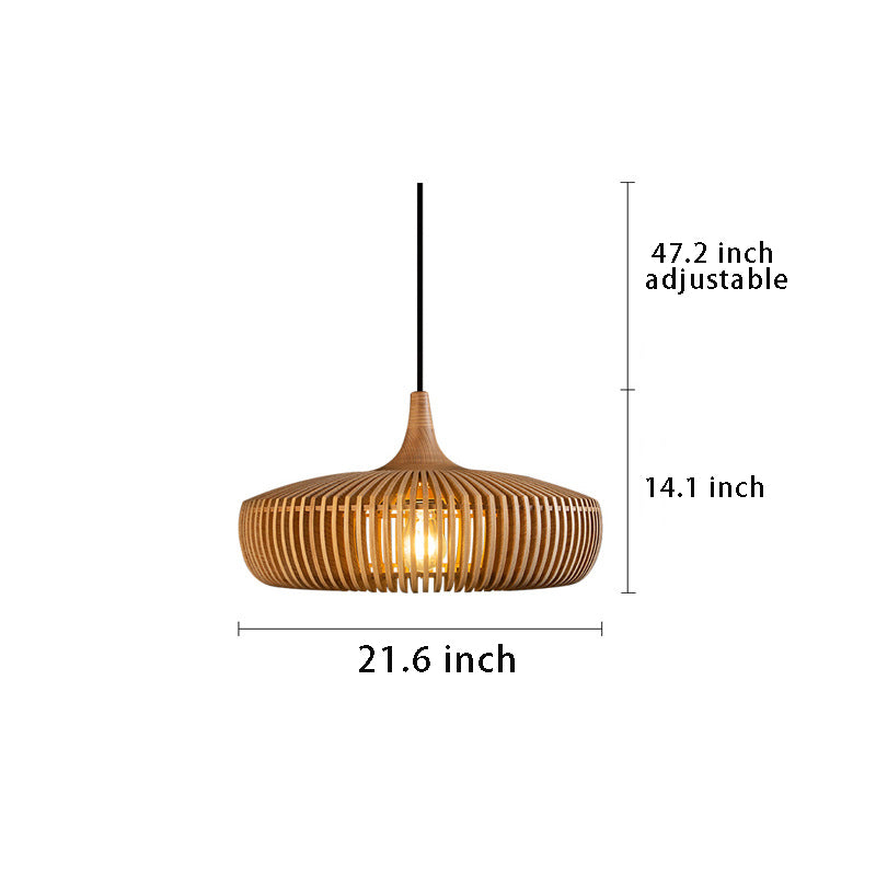 1-Light Japanese Wood Cage Pendant Light , Traditional Style for Indoor Decor