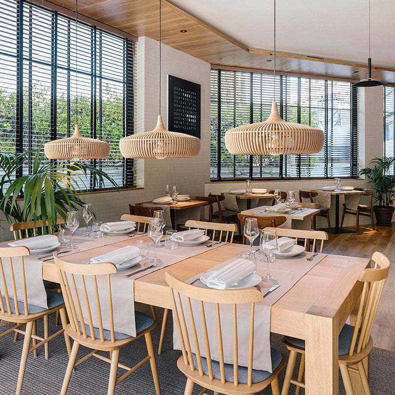 1-Light Japanese Wood Cage Pendant Light , Traditional Style for Indoor Decor