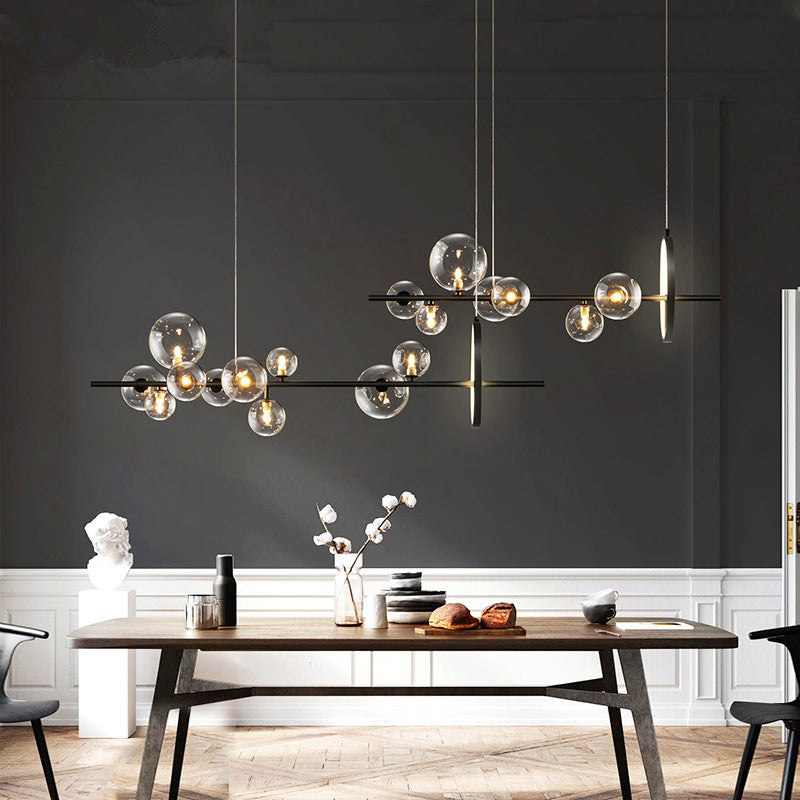 Nordic Black Bubble Glass Chandelier - Circular LED Pendant Light for Dining Room
