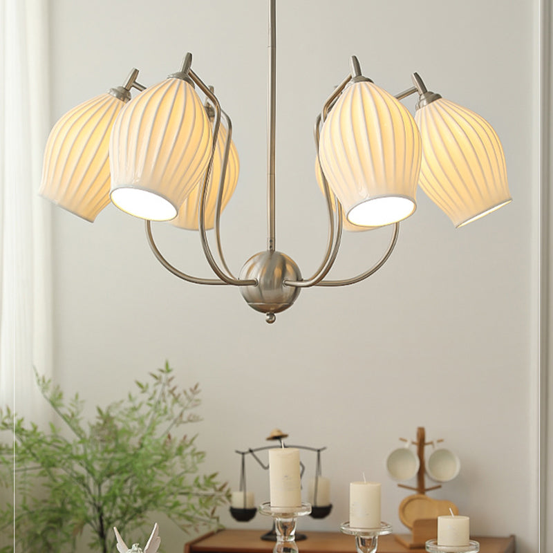 Modern Floral Ceramic Chandelier - 4/6/8 Light Warm White Ceiling Fixture