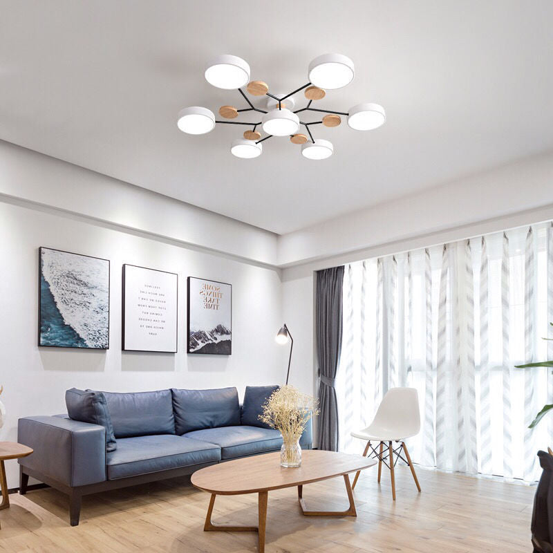 Modern Sputnik Chandelier - Artistic Metal & Wood Ceiling Light for Kids' Rooms