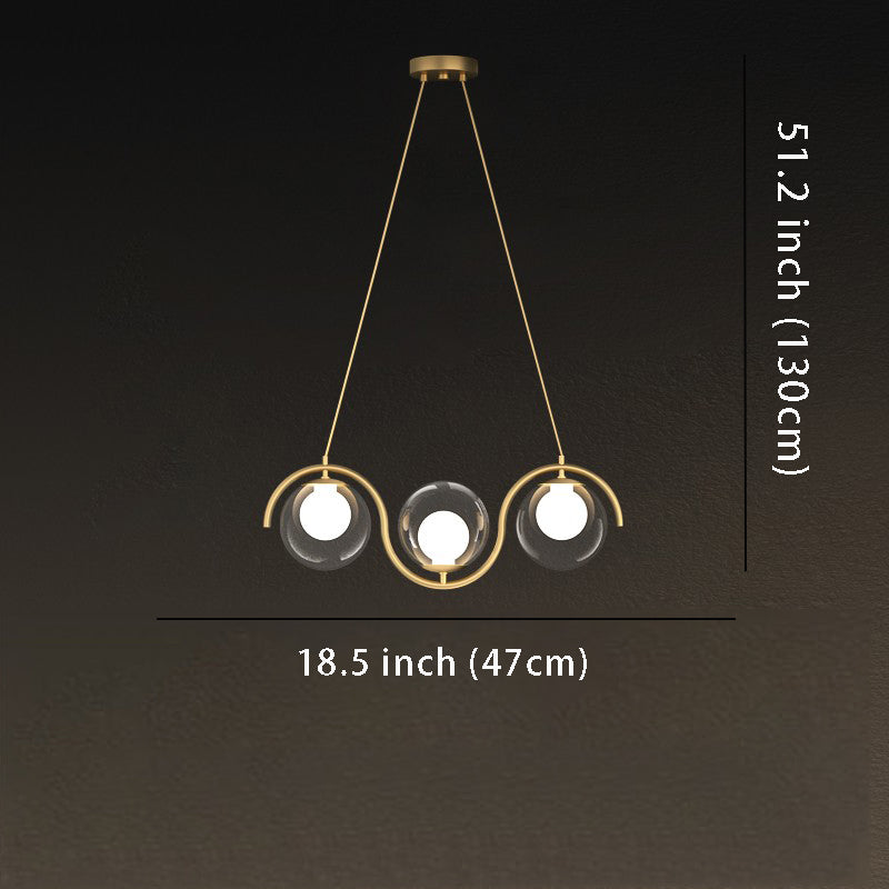 3/5-Light Wavy Linear Island Pendant with Ball Glass Shades, Ideal for Dining Room