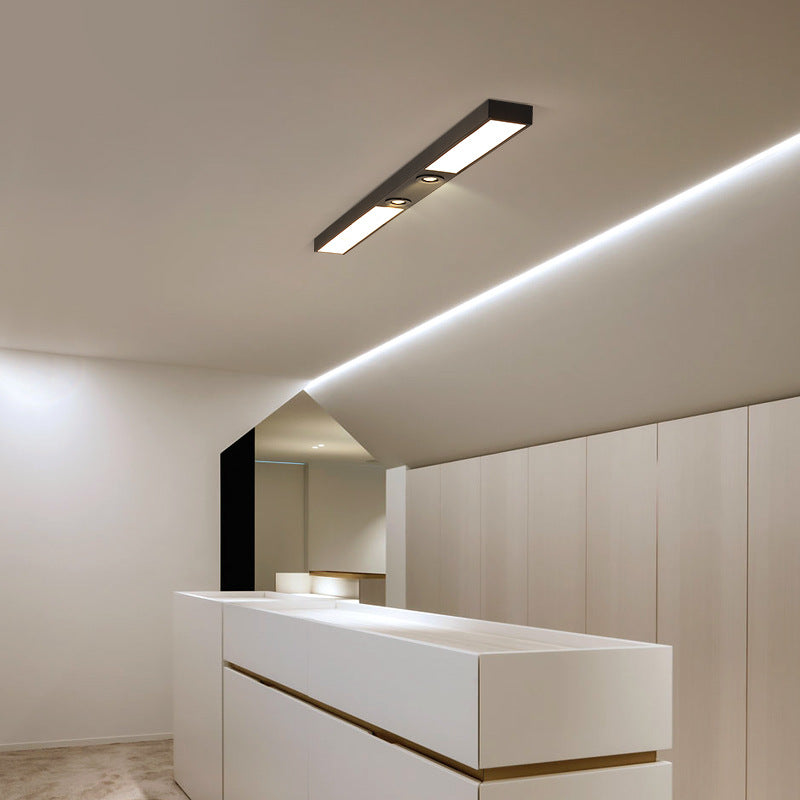 Linear LED Flush Mount Ceiling Light - Modern Black Slim Profile Spotlight Fixture