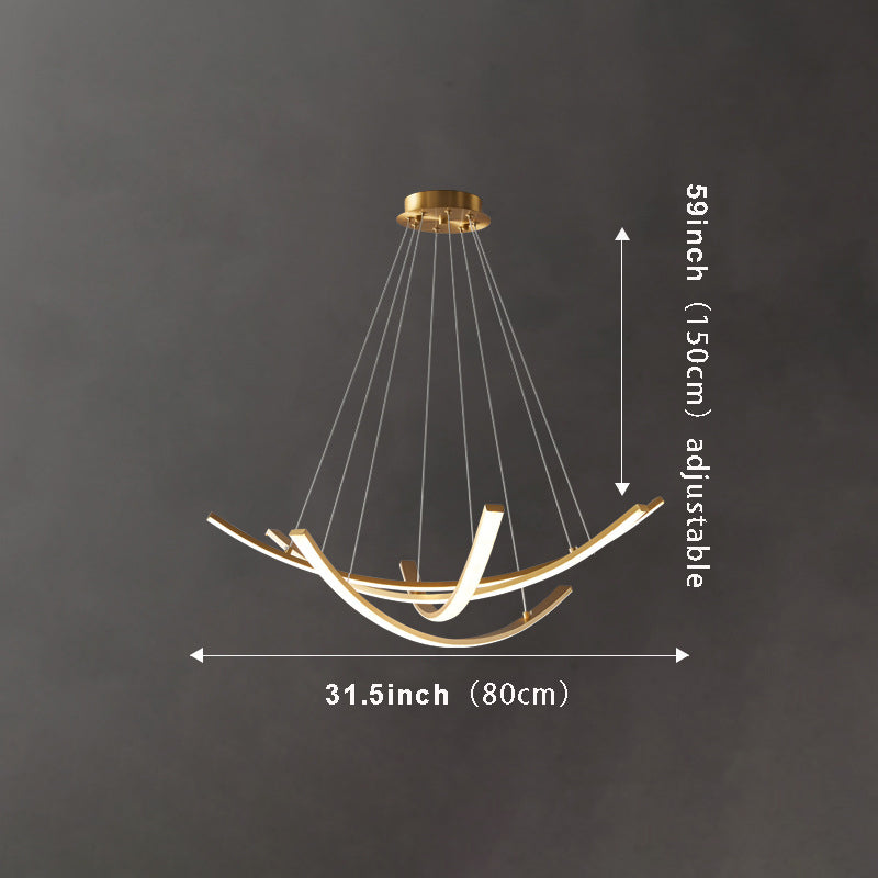 Copper Curved Strip Pendant Light: Elegant Design with Full-Spectrum LED