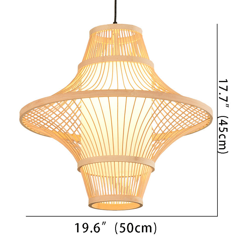 Bamboo Pendant Light - Dual Cone Natural Rattan Ceiling Fixture